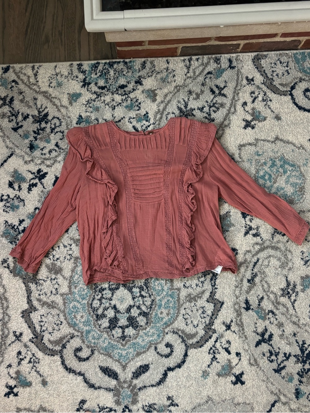 Free People Rose Ruffle Pintuck Blouse